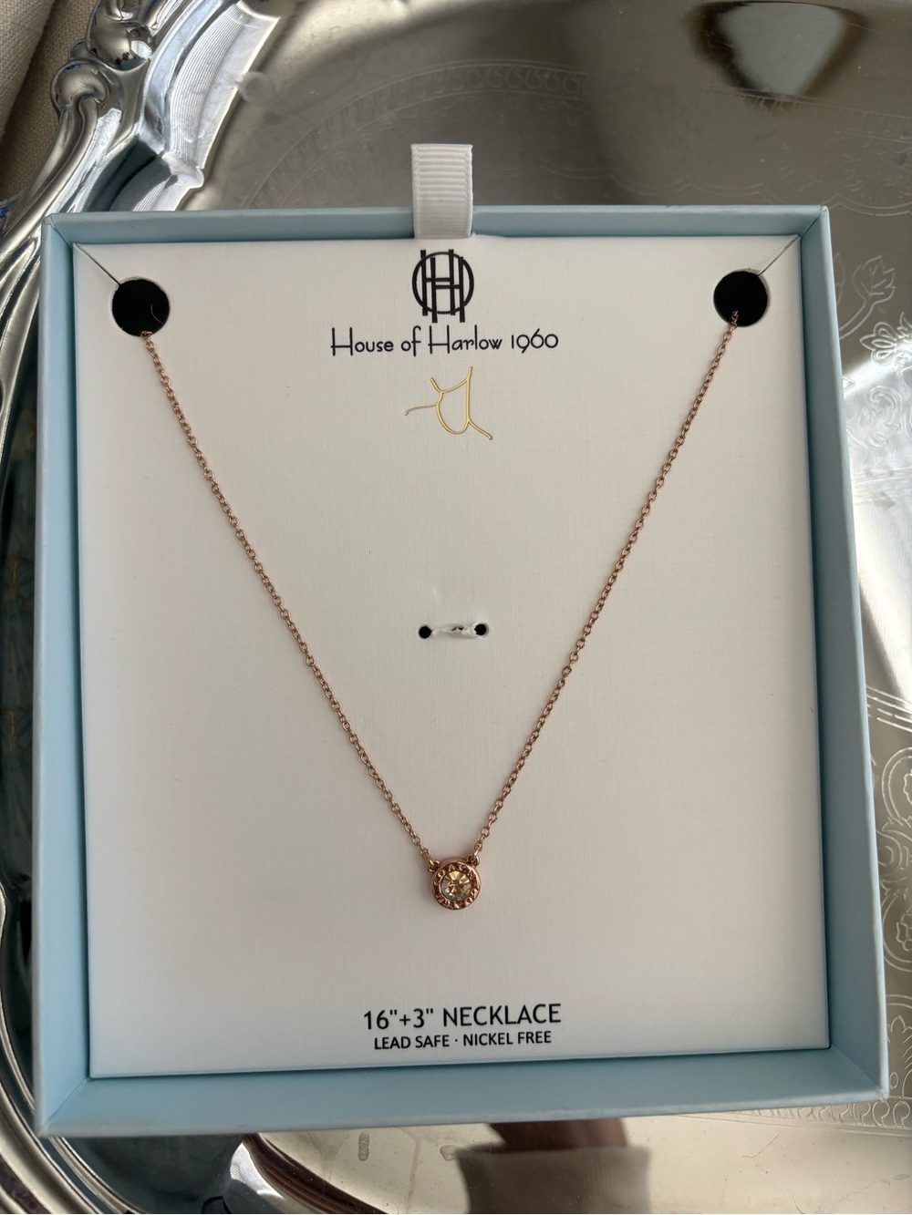 Coach Crystal Pendant Necklace Gold Tone 16” + Extender Dainty